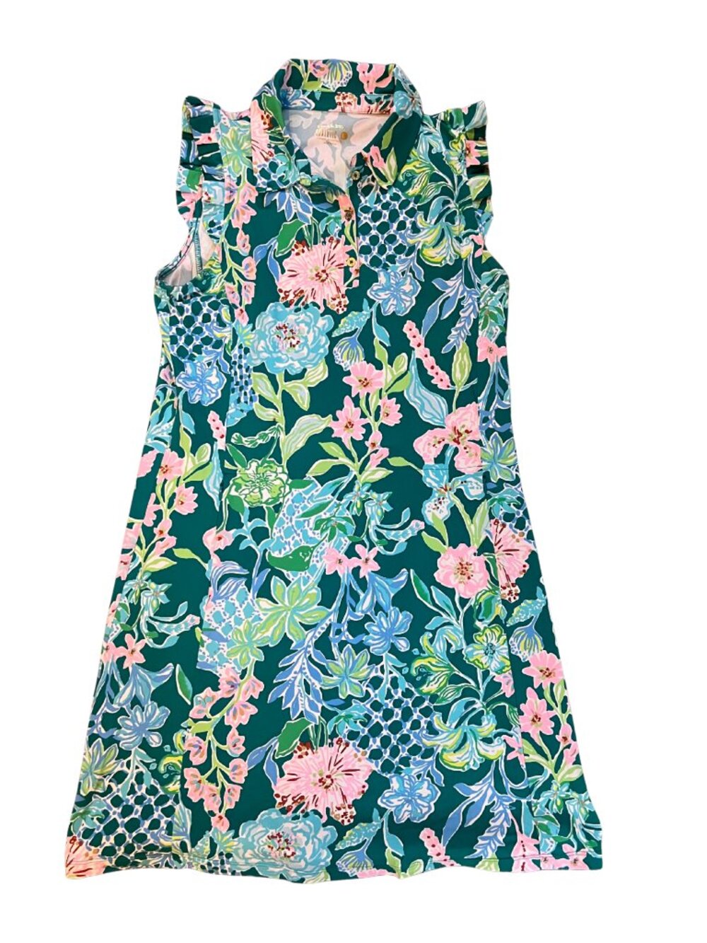 Lilly Pulitzer Luxletic Silvia Dress Hot Off The Vine Teal Floral Size L